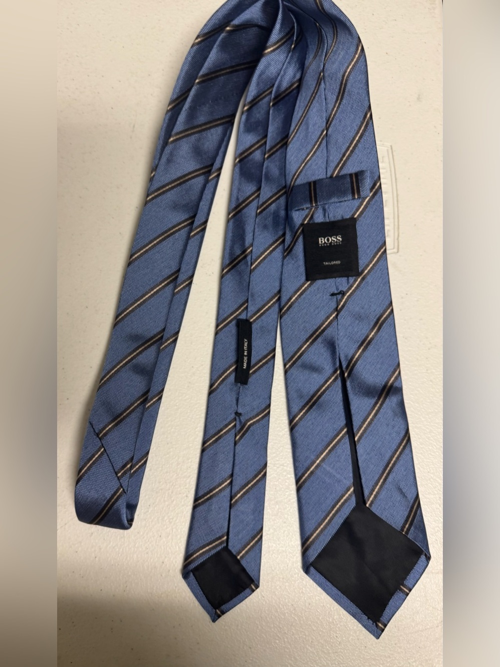 Boss Light Blue Diagonal Stripe Silk Tie